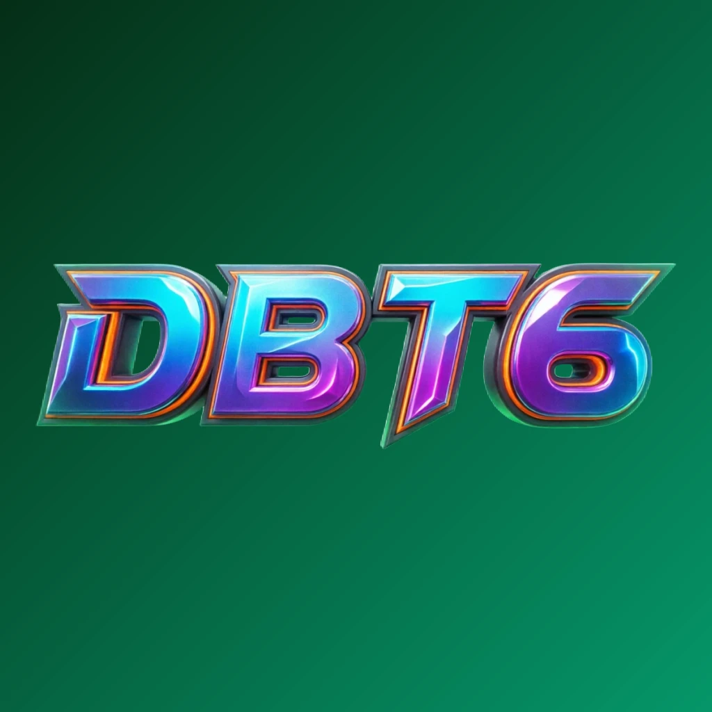 Bold 3D gaming logo for DBT6 with strong lettering and energetic colors in a modern esports-inspired horizontal rectangular wordmark on a transparent background